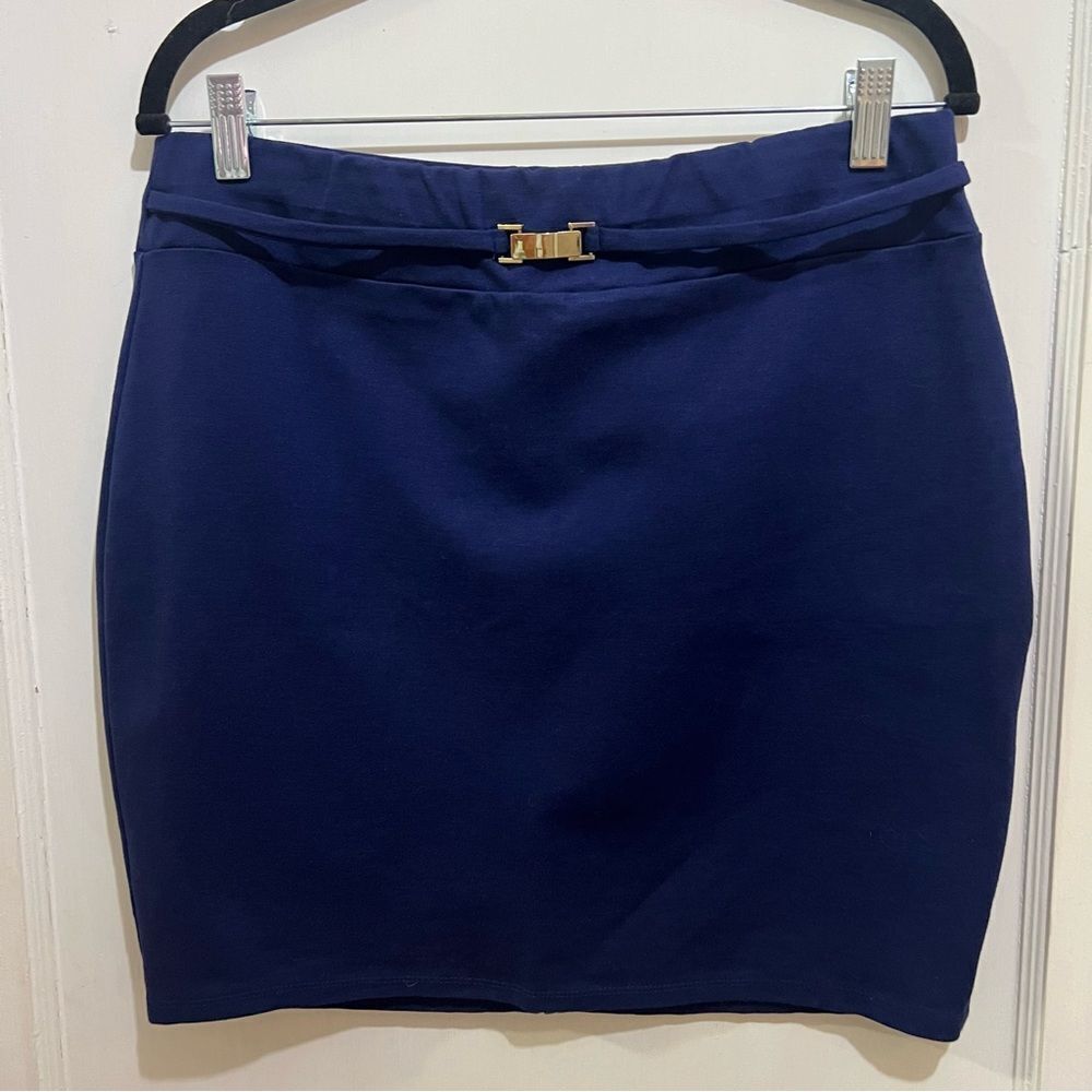 iris Navy Pencil Skirt with Gold Accent